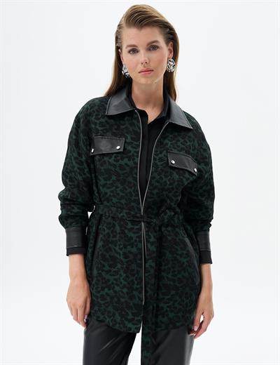 Kayra - Leopar Desenli Kuşaklı Ceket KA-A24-13067