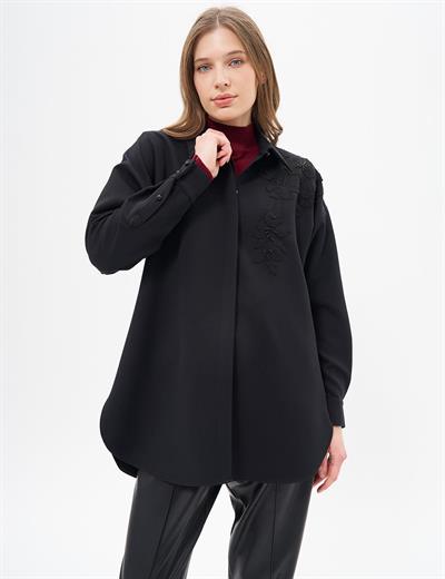 Kayra - Nakış Aplikeli Gömlek Yaka Tunik KA-A24-21088