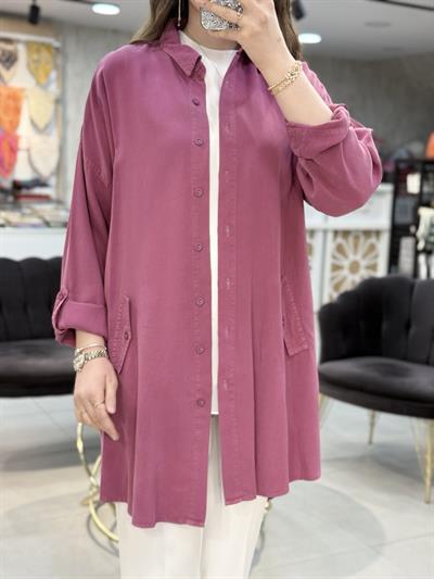 Kol Katlama Detaylı Oversize Tensel Tunik 7277