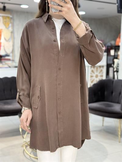 Kol Katlama Detaylı Oversize Tensel Tunik 7277