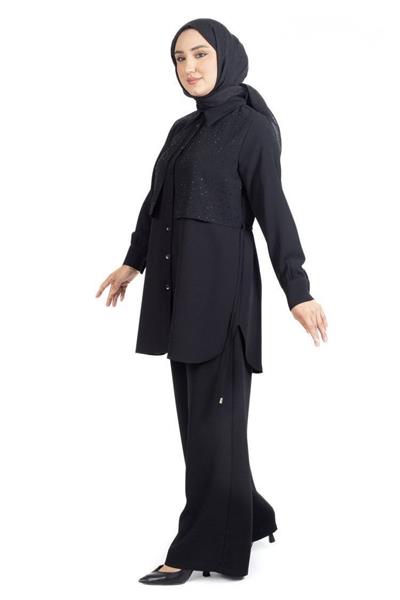 Krep Kumaş Taş Detaylı Pantolonlu İkili Takım 2957