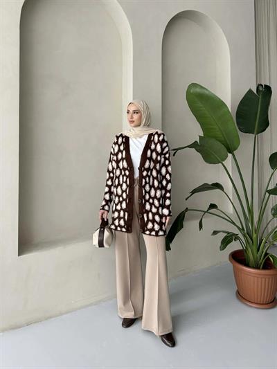 Leopar Desenli Şardonlu Uzun Hırka 3176