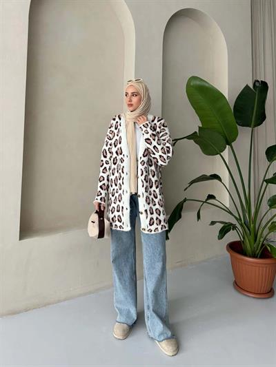 Leopar Desenli Şardonlu Uzun Hırka 3176