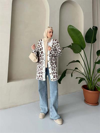 Leopar Desenli Şardonlu Uzun Hırka 3176
