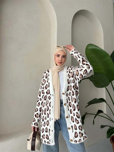 Leopar Desenli Şardonlu Uzun Hırka 3176