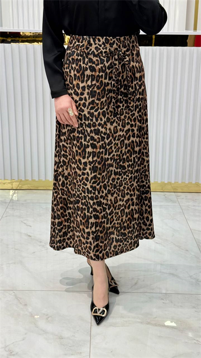 Leopar Kuşaklı Saten Etek K24ET025