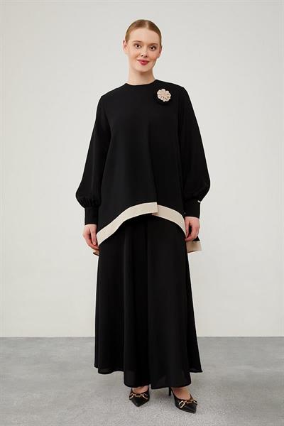 Levidor - Asimetrik Kesim Çiçek Detaylı Pantolonlu İkili Takım 100190