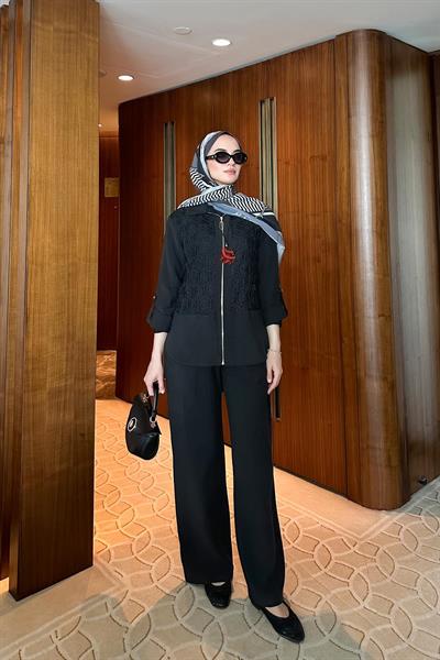 Levidor - Dantel Detaylı Üçlü Ceket Takım 150984