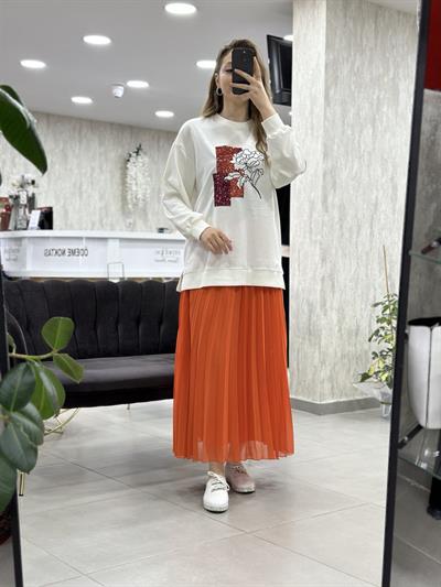 Levidor - Payetli Sweat Tunik Pliseli Etek Takım 140035