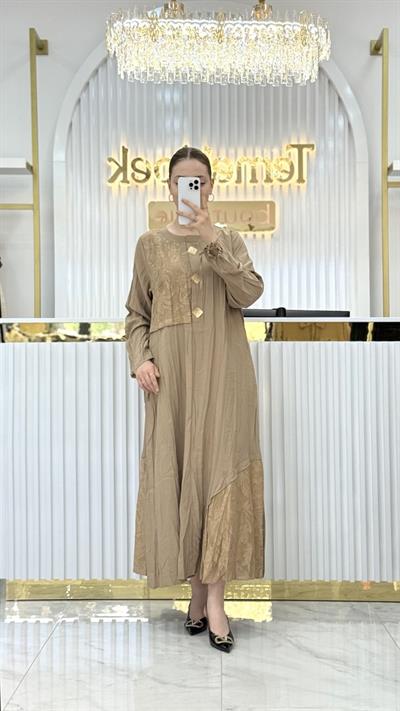 Lissmore - Yakma Detay Gold Aksesuar Elbise 6010