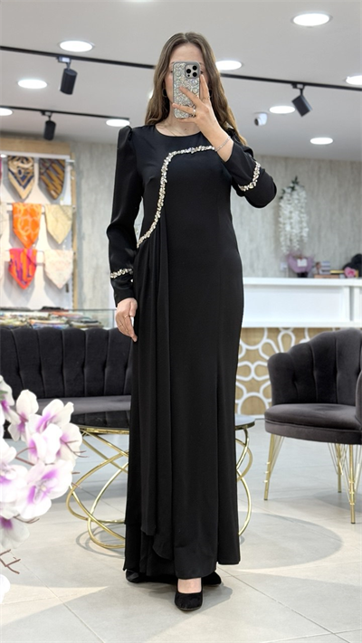 Matex - Taş Detaylı Kuyruklu Abiye Elbise 5349