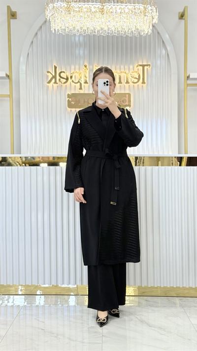 Omuz Fermuar Detaylı Ceket Yaka Abaya 6248
