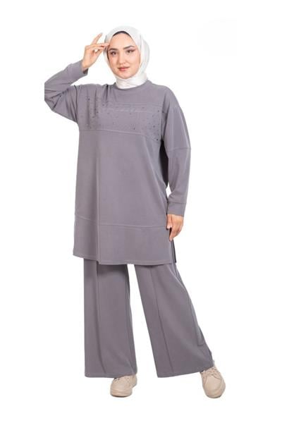 Pike Kumaş Taş Detaylı Pantolonlu İkili Takım 3378
