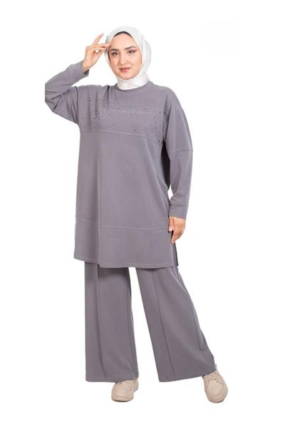 Pike Kumaş Taş Detaylı Pantolonlu İkili Takım 3378
