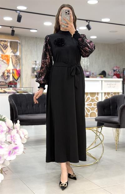 Pul Payet Kol Detaylı Elbise 3022