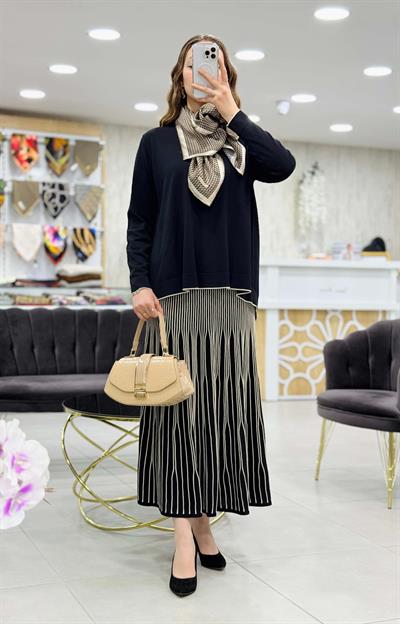 Rayon Bisiklet Yaka Tunik & Etekli Takım 140274