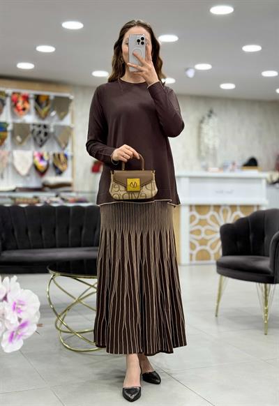 Rayon Bisiklet Yaka Tunik & Etekli Takım 140274