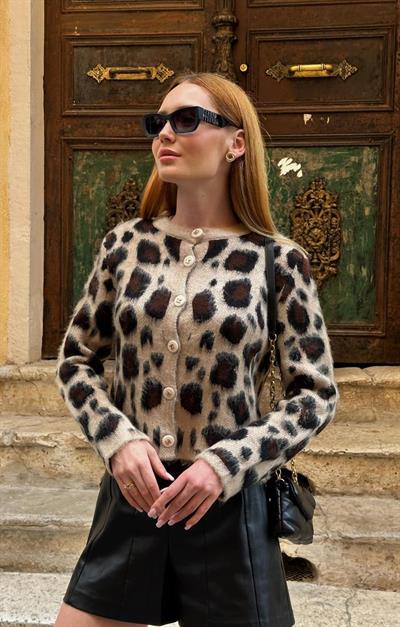 Şardonlu Leopar Kısa Ceket 7596