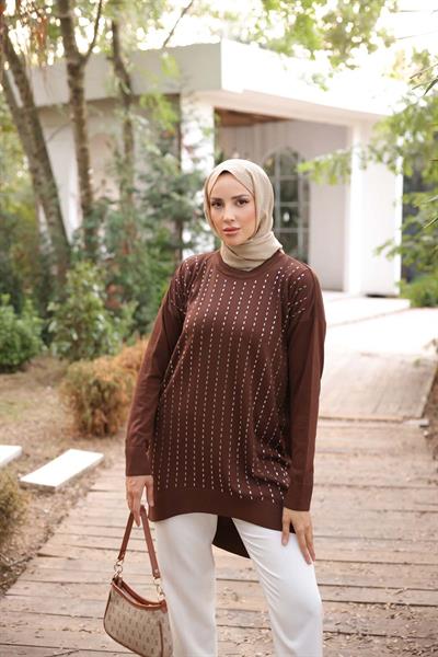 Soğuk Tuşe Evaze Taşlı Tunik 140179