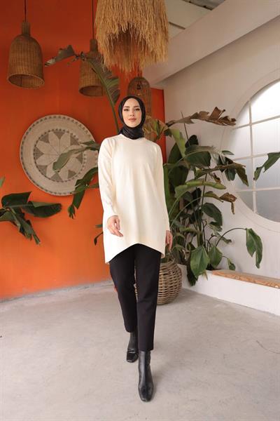 Soğuk Tuşe Orversize Bisiklet Yaka Tunik 14853