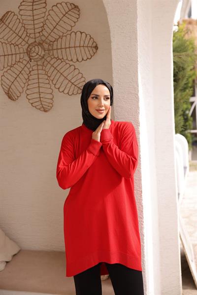 Soğuk Tuşe Orversize Bisiklet Yaka Tunik 14853