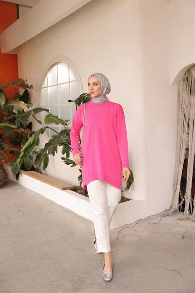 Soğuk Tuşe Orversize Bisiklet Yaka Tunik 14853