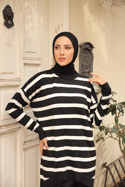 Soğuk Tuşe Oversize Çizgili Tunik 14854