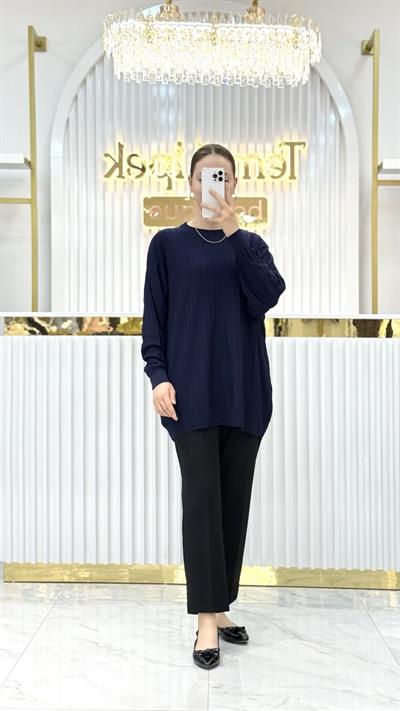 Soğuk Tuşe Oversize Fitilli Tunik 140290