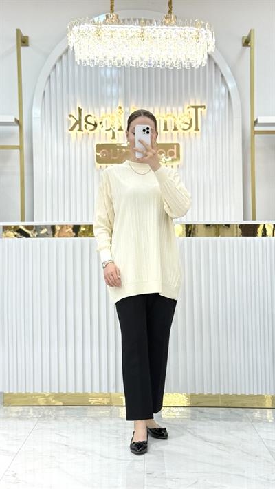Soğuk Tuşe Oversize Fitilli Tunik 140290