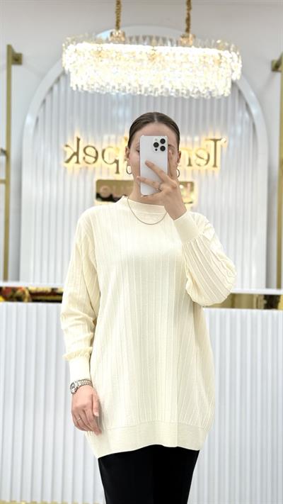 Soğuk Tuşe Oversize Fitilli Tunik 140290