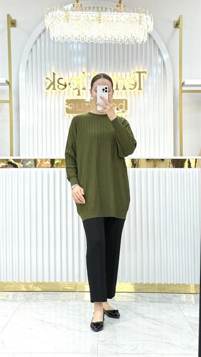 Soğuk Tuşe Oversize Fitilli Tunik 140290