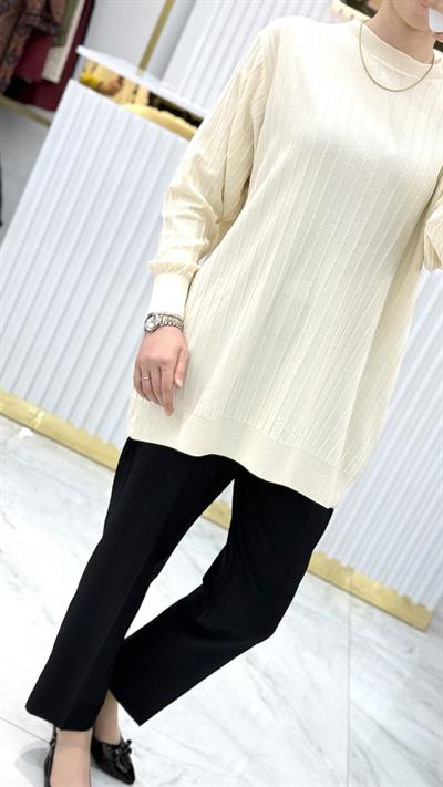 Soğuk Tuşe Oversize Fitilli Tunik 140290