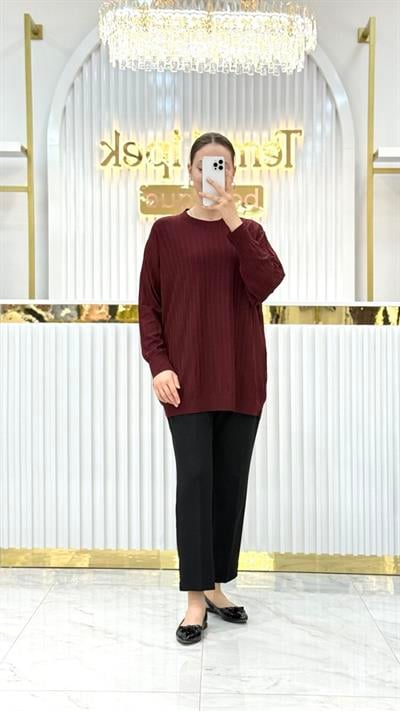 Soğuk Tuşe Oversize Fitilli Tunik 140290