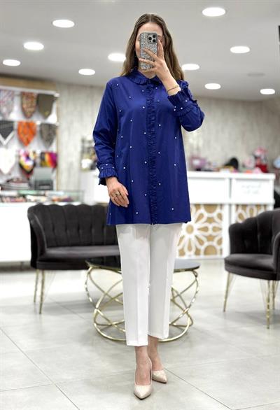 Taşlı Pamuk Saten Tunik 4347