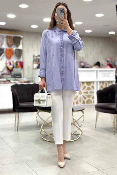 Taşlı Pamuk Saten Tunik 4347