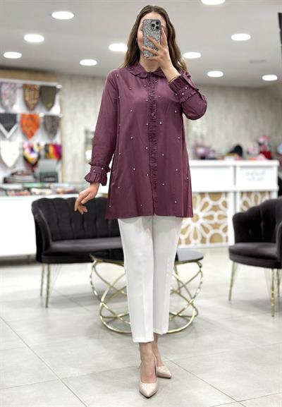 Taşlı Pamuk Saten Tunik 4347