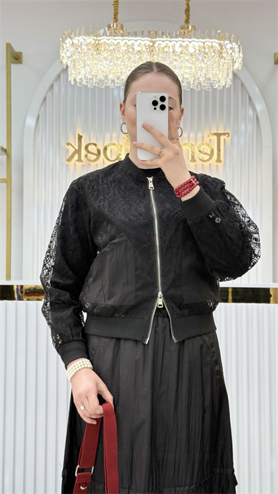 Transparan Çift Cepli Dantel Bomber Ceket M38649