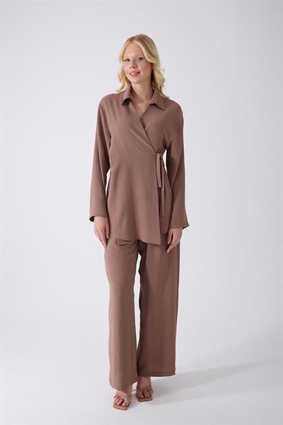 Vizon Kruvaze Bağlamalı Kimono Takım – Oversize Rahat Kesim