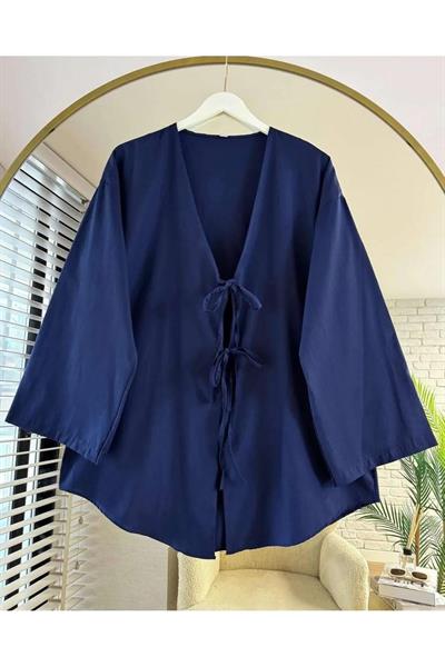 Exmoor Önü Baglamalı Kimono Tunik Lacivert Oversize Yeni Sezon Rahat Kalıp Önü Bağlamalı