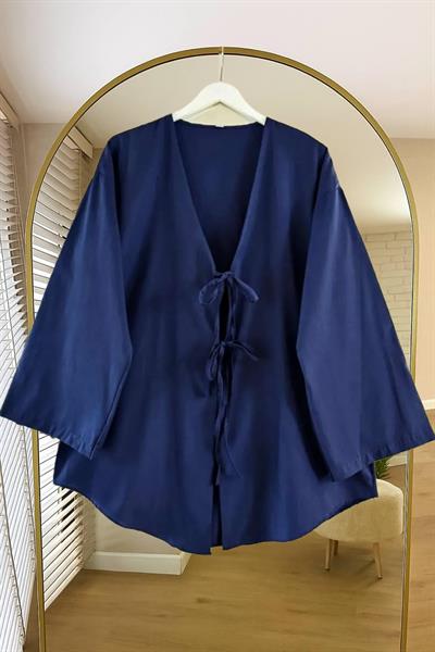 Önü Baglamalı Lacivert Kimono Tunik