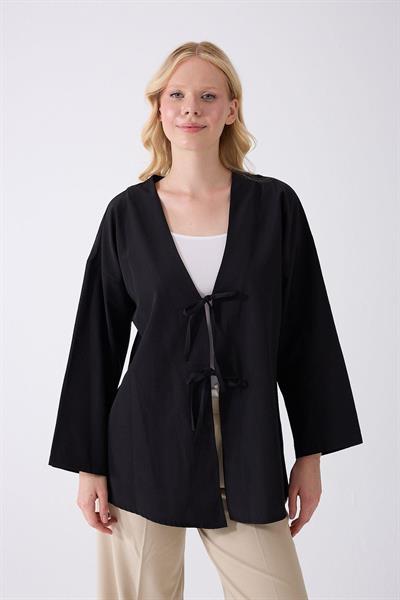 Önü Baglamalı Siyah Kimono Tunik