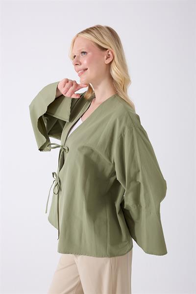 Kadın Haki Çift Bağlama Kimono