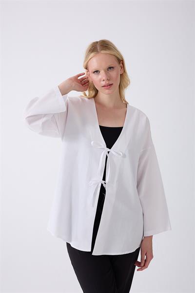 Önü Baglamalı Beyaz Kimono Tunik