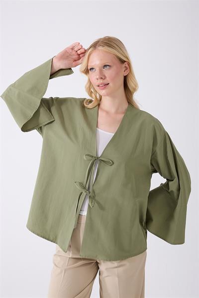 Kadın Haki Çift Bağlama Kimono
