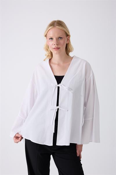Kadın Beyaz Çift Bağlama Kimono