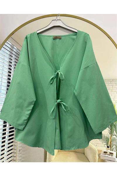 Önü Baglamalı A Yeşil Kimono Tunik
