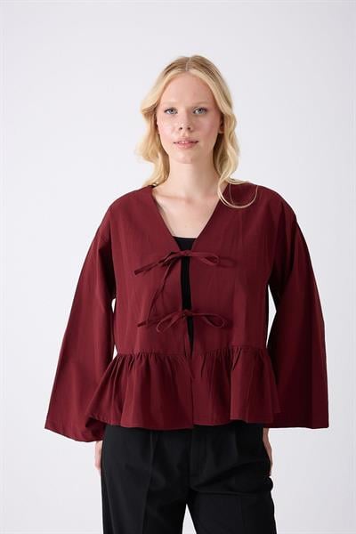 Önü Baglamalı Bordo Fırfırlı Kimono