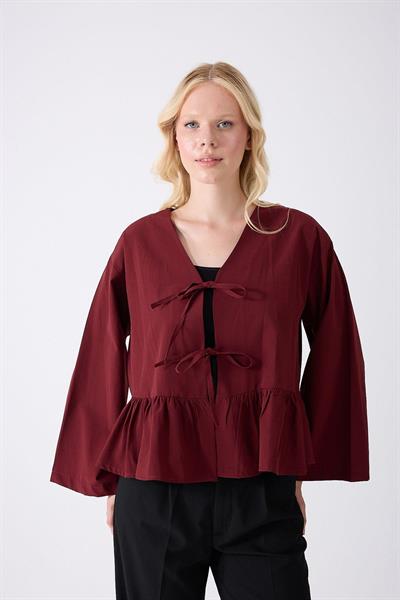 Önü Baglamalı Bordo Fırfırlı Kimono