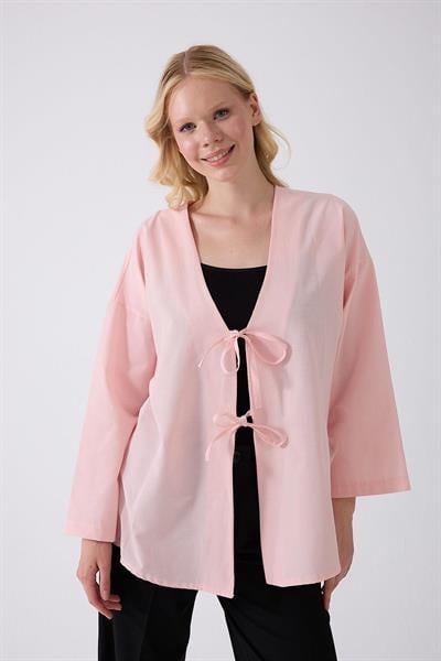 Önü Baglamalı Pembe Kimono Tunik