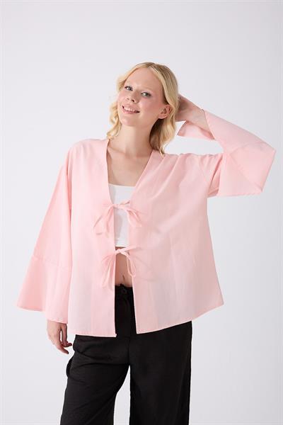 Kadın Pembe Çift Bağlama Kimono
